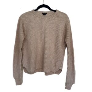 Theory size medium knit crewneck cotton cashmere sweater in neutral tan cream